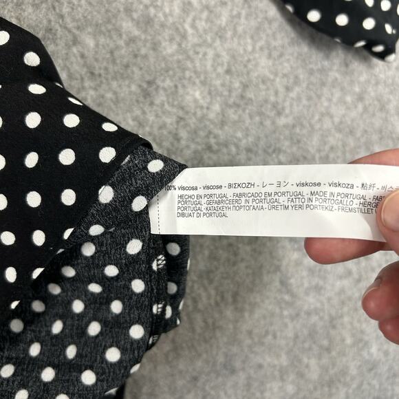 Zara Top Womens Small Black Polka Dot Tie Back Chiffon Lightweight Blouse - Picture 6 of 9